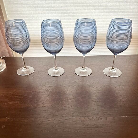Stolzle Lausitz Elements Twisters 4 Wine Glasses Blue 9" Beverage Ribbon Design - Picture 1 of 6